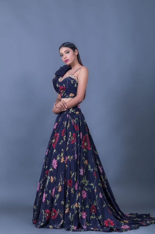 ANEMONE PRINTED CORSET WITH UMBRELLA SKIRT