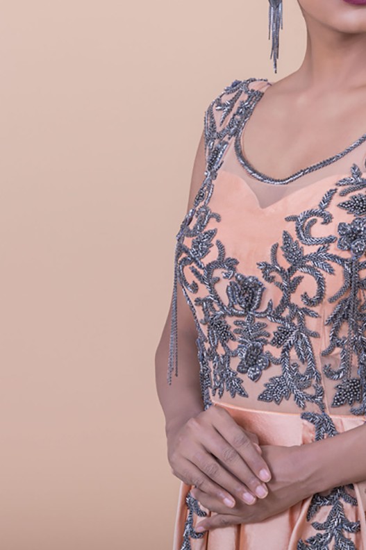 ITALIAN SILK SILVER OXIDISED LAYERED GOWN