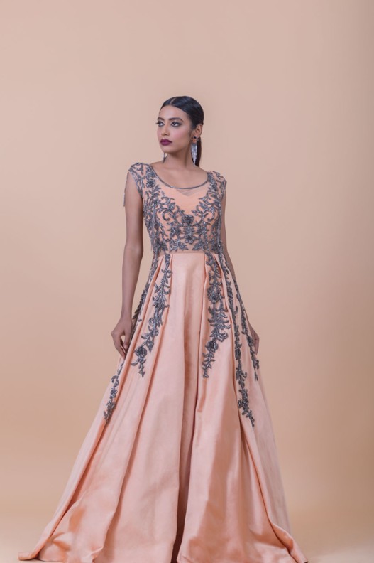 ITALIAN SILK SILVER OXIDISED LAYERED GOWN