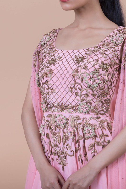 BLUSH PINK  TWO SIDE  DRAPE  GOWN