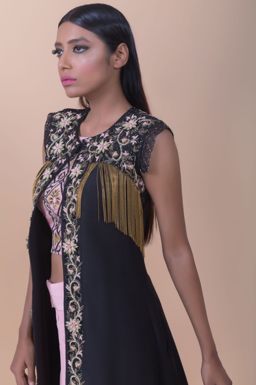 ANEMONE ABSTRACT PRINTED CROPTOP  EMBROIDERED JACKET