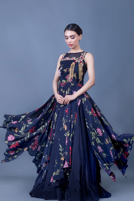 ANEMONE PRINTED TWO LAYERED GOWN