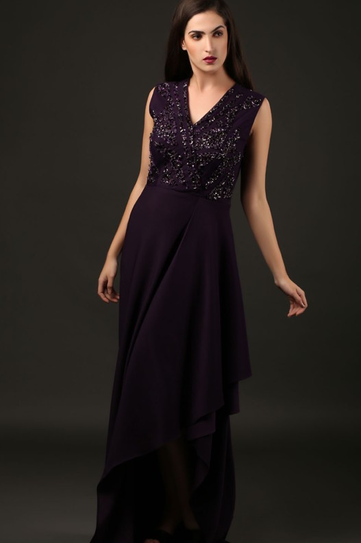 VOLVO CRYSTAL DETAILED PLEATED OVERLAP DRESS