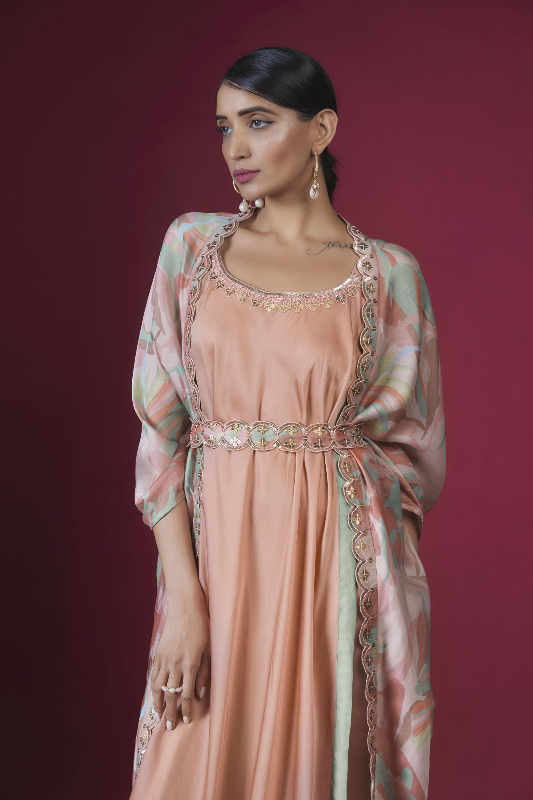 Scallop  Cape Cowl Dress